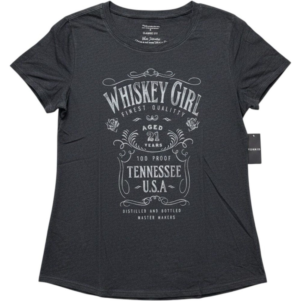 Torrid Womens T-Shirt 2X Charcoal Whiskey Girl Graphic Tennessee Country Western